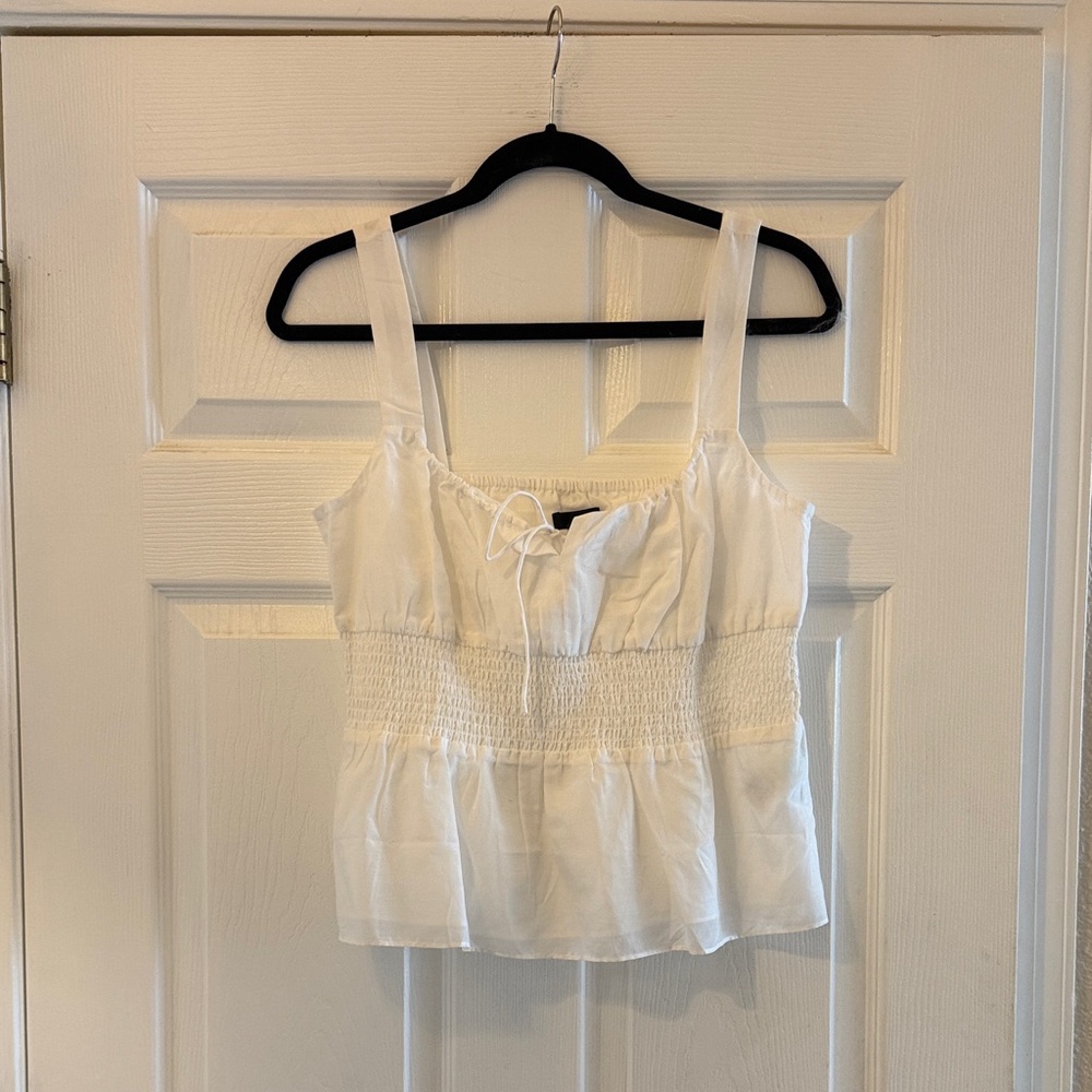 J. Crew White Smocked Bust Tie-Front Tank Top Size M
